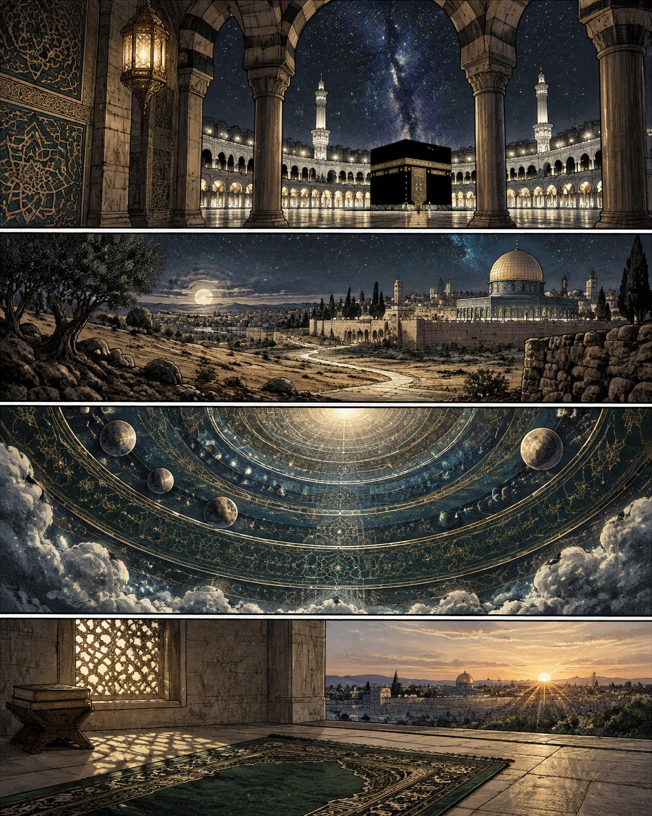 Ljusväg genom natten mellan Makkah och Jerusalem